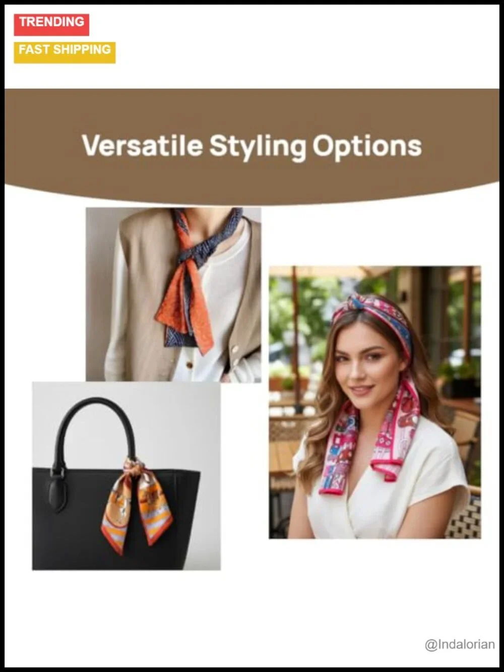 Silky Satin Fashion Scarf Multi-purpose Head Scarf Handbag Scarf